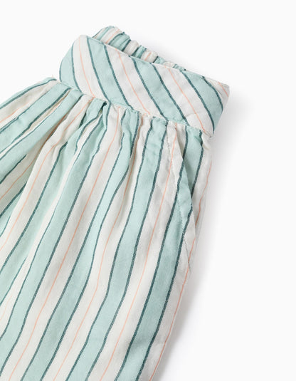 Striped Cotton Shorts for Girls 'B&S', Green/White/Orange