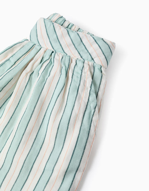 Striped Cotton Shorts for Girls 'B&S', Green/White/Orange