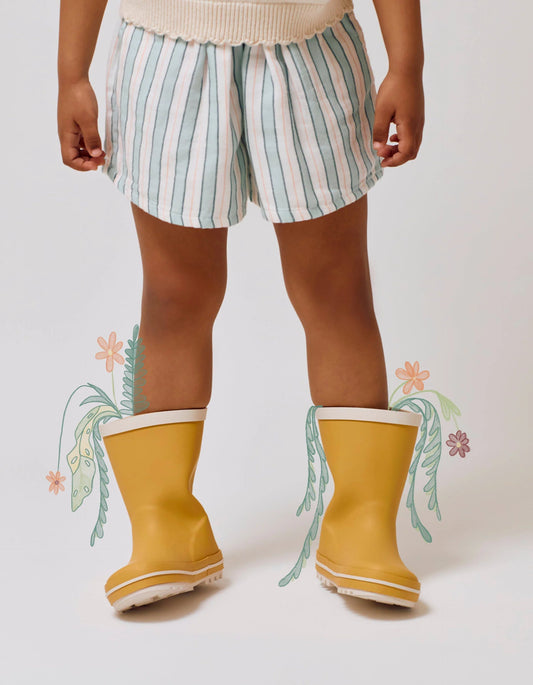 Striped Cotton Shorts for Girls 'B&S', Green/White/Orange