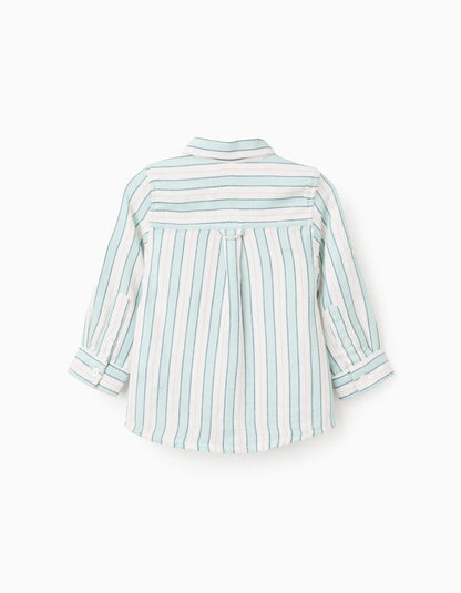 Striped Cotton Shirt for Baby Boys 'B&S', White/Aqua Green