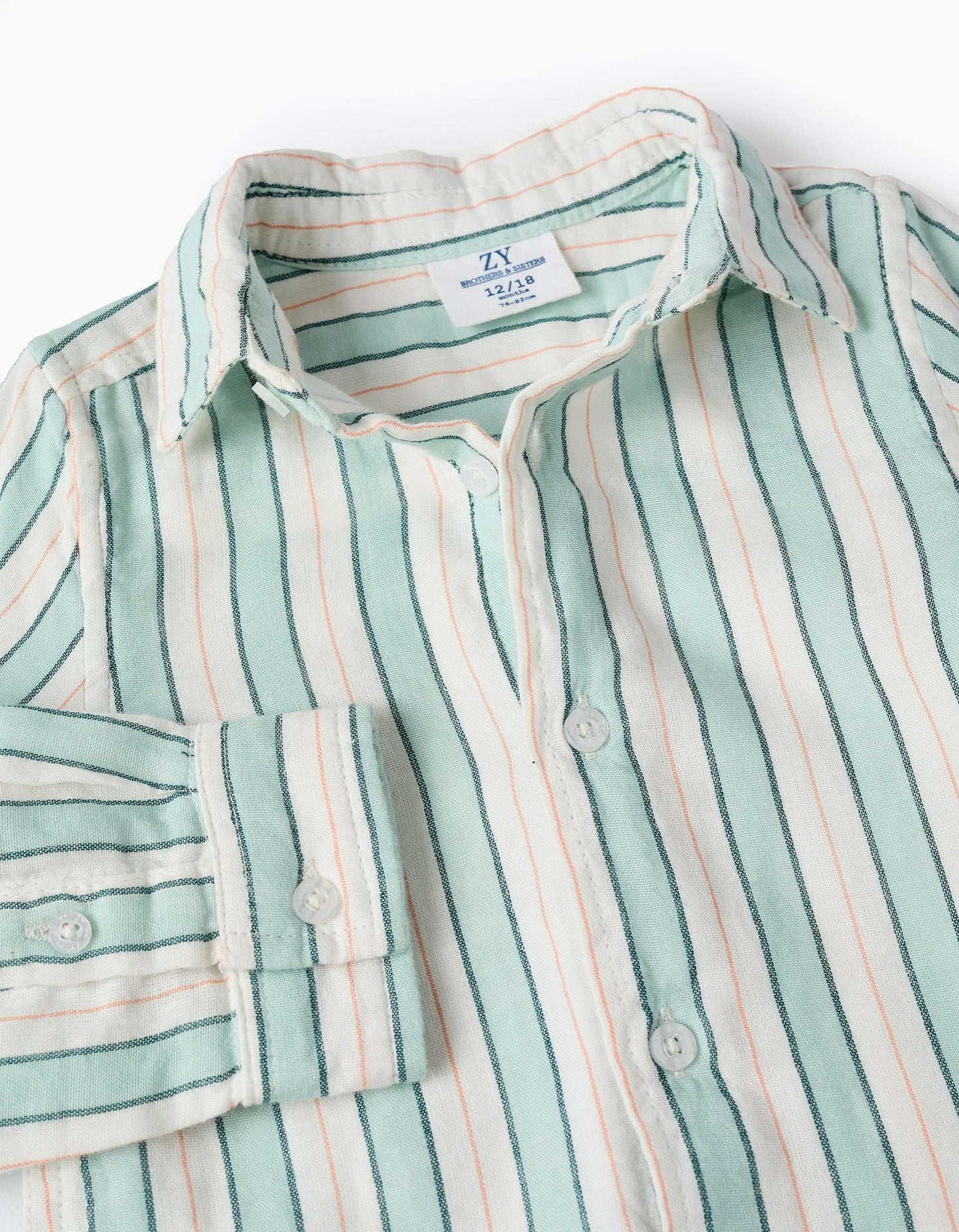 Striped Cotton Shirt for Baby Boys 'B&S', White/Aqua Green