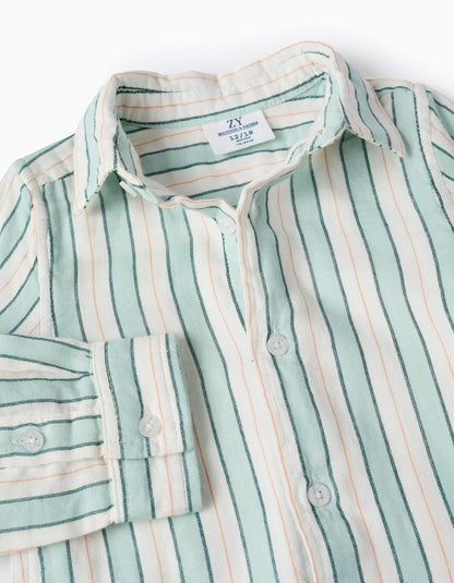 Striped Cotton Shirt for Baby Boys 'B&S', White/Aqua Green