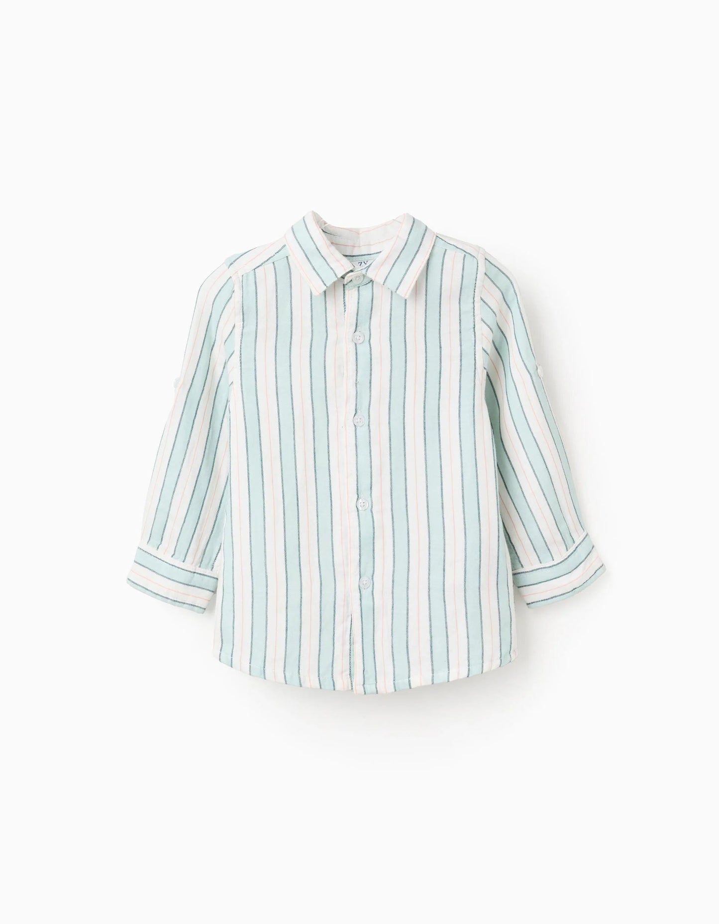 Striped Cotton Shirt for Baby Boys 'B&S', White/Aqua Green