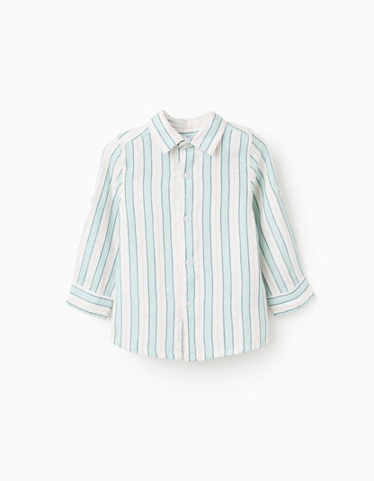 Striped Cotton Shirt for Baby Boys 'B&S', White/Aqua Green