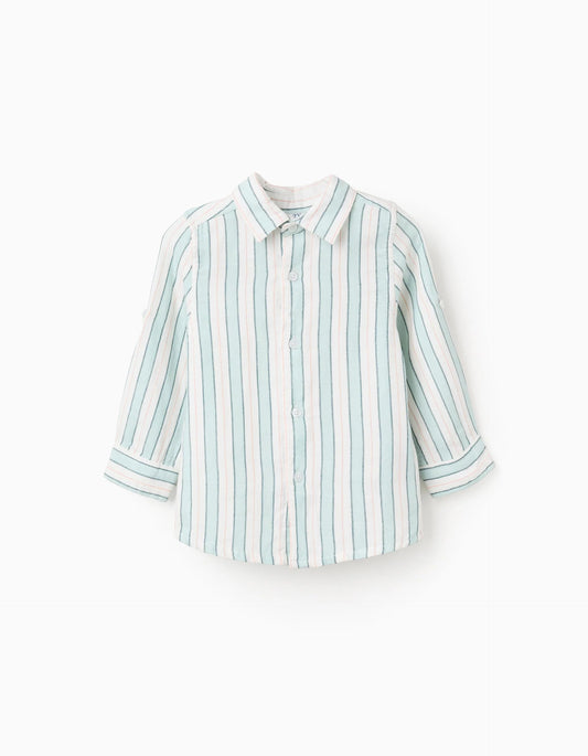 Striped Cotton Shirt for Baby Boys 'B&S', White/Aqua Green