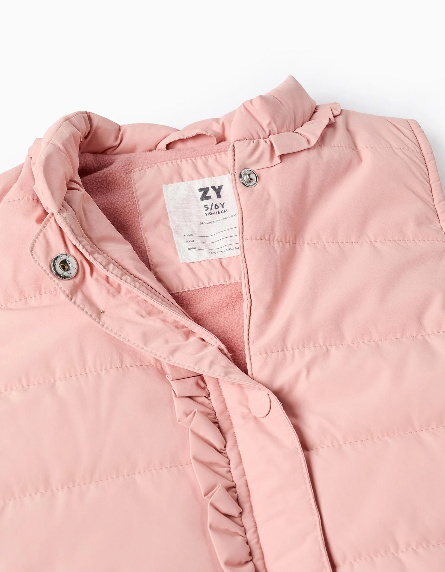 Padded Gilet with Ruffles and Polar Lining for Baby Girls, Pink