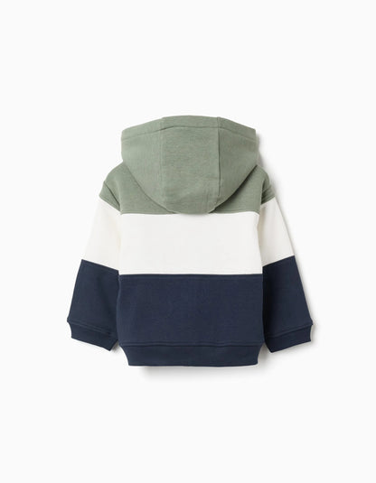 Brushed Hooded Jacket with Colour Block for Baby Boys, Green/White/Blue