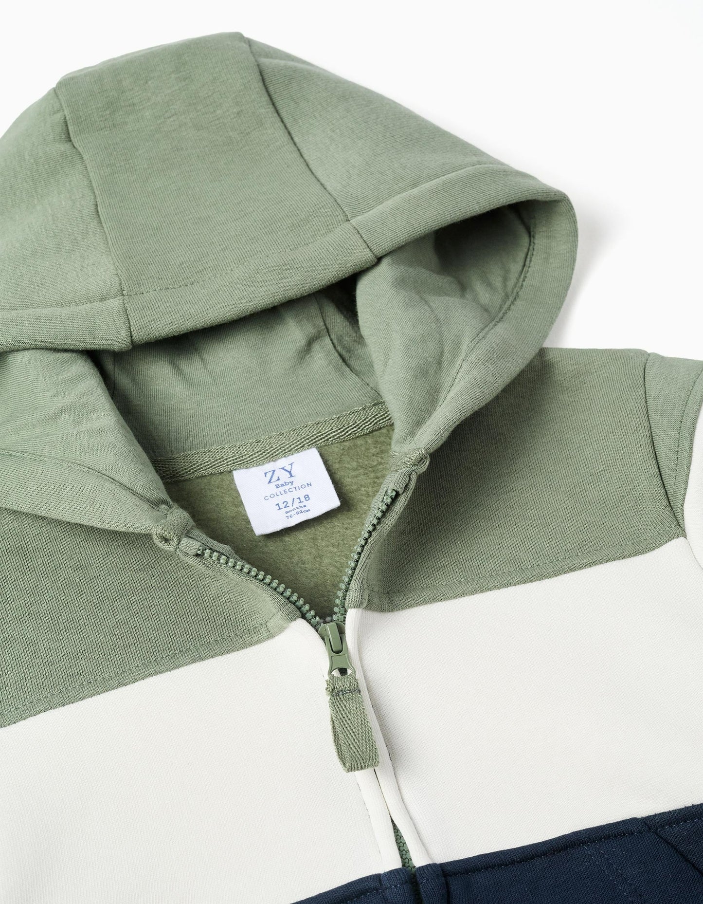 Brushed Hooded Jacket with Colour Block for Baby Boys, Green/White/Blue