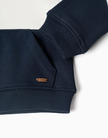 Brushed Hooded Jacket with Colour Block for Baby Boys, Green/White/Blue