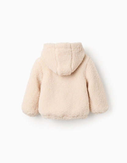 Hooded Sherpa Jacket for Baby Boys, Beige