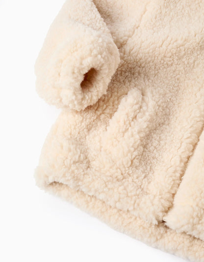 Hooded Sherpa Jacket for Baby Boys, Beige