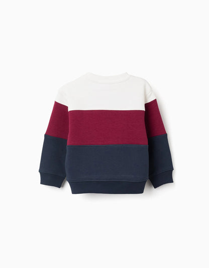Brushed Sweatshirt with Colour Block for Baby Boys, White/Red/Blue