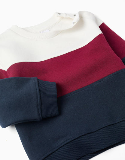 Brushed Sweatshirt with Colour Block for Baby Boys, White/Red/Blue