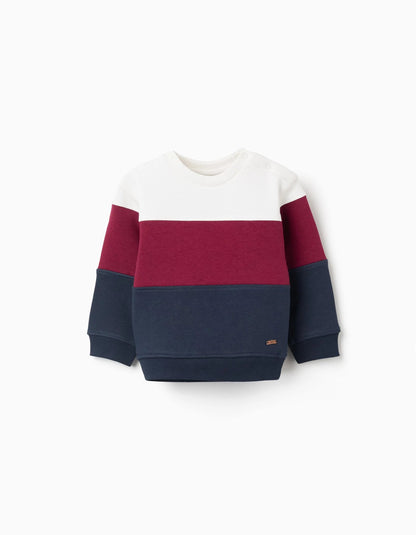Brushed Sweatshirt with Colour Block for Baby Boys, White/Red/Blue