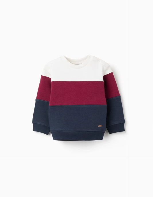 Brushed Sweatshirt with Colour Block for Baby Boys, White/Red/Blue