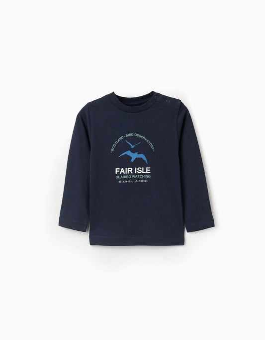 Long Sleeve Cotton T-shirt 'Fair Isle' for Baby Boys, Dark Blue