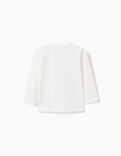 Long Sleeve Cotton T-shirt 'Bird Observatory' for Baby Boys, White