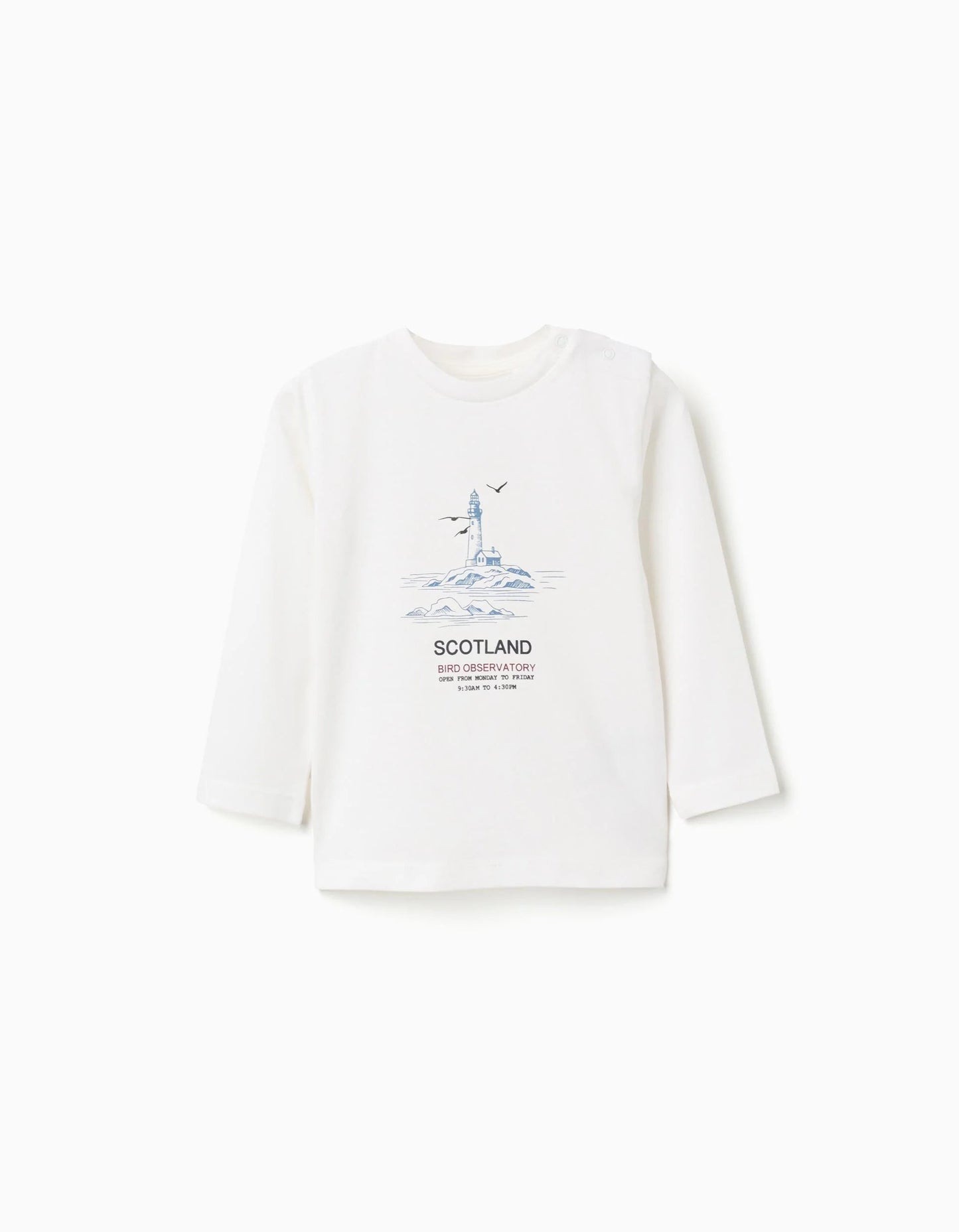 Long Sleeve Cotton T-shirt 'Bird Observatory' for Baby Boys, White