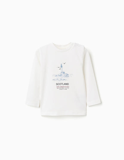 Long Sleeve Cotton T-shirt 'Bird Observatory' for Baby Boys, White