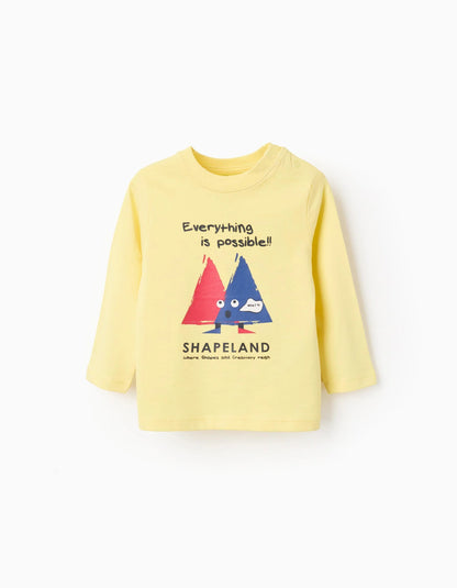 Long Sleeve Cotton T-shirt for Baby Boys 'What', Yellow