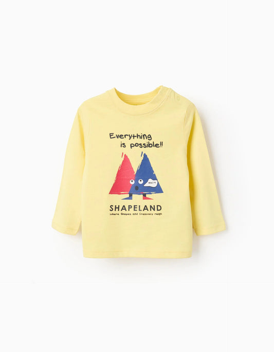 Long Sleeve Cotton T-shirt for Baby Boys 'What', Yellow