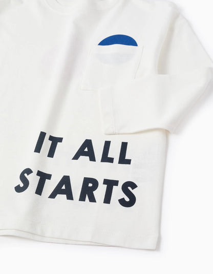 Long Sleeve Cotton T-shirt for Boys 'Dot', White