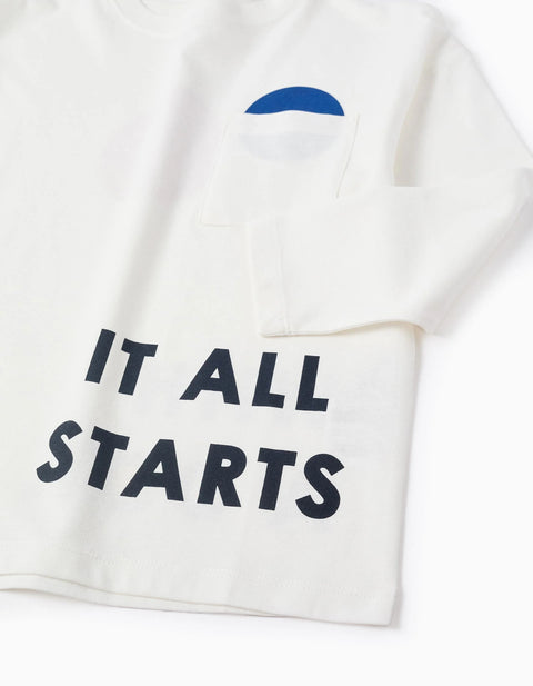 Long Sleeve Cotton T-shirt for Boys 'Dot', White