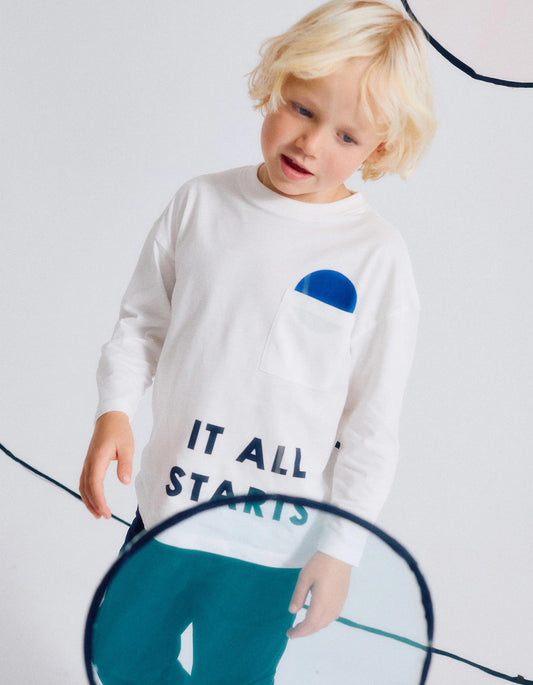 Long Sleeve Cotton T-shirt for Boys 'Dot', White
