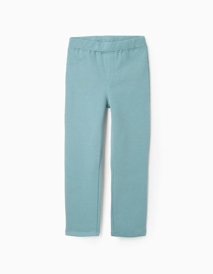 Brushed Jeggings with Adjustable Waist for Girls, Aqua Green