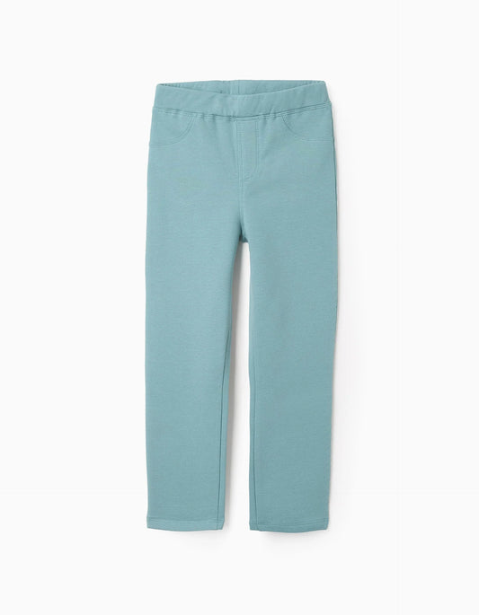 Brushed Jeggings with Adjustable Waist for Girls, Aqua Green