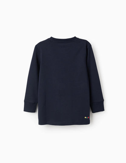 Long Sleeve Cotton T-shirt for Boys 'Dot', Dark Blue