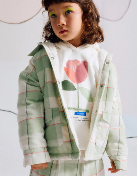 Flannel jacket with sherpa lining for girls, light green
