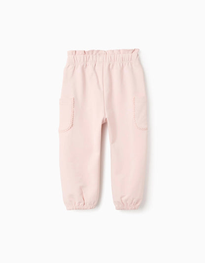 Joggers with Embroidered Pockets for Baby Girls, Pink