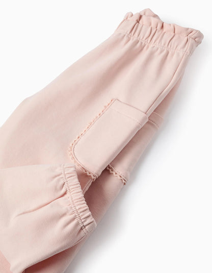 Joggers with Embroidered Pockets for Baby Girls, Pink