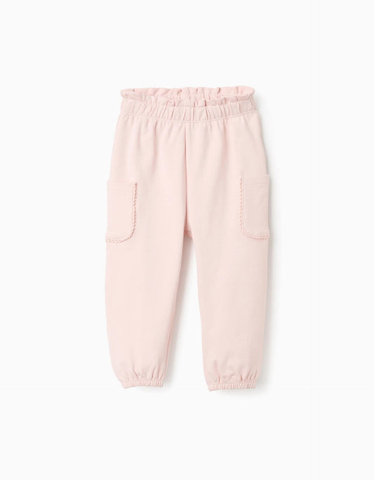 Joggers with Embroidered Pockets for Baby Girls, Pink