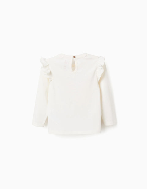 Cotton T-shirt with Ruffles for Baby Girls 'Marie', White