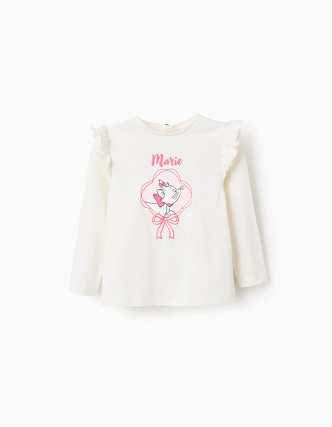 Cotton T-shirt with Ruffles for Baby Girls 'Marie', White