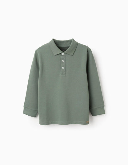 Long Sleeve Cotton Polo-shirt for Boys, Green