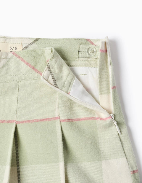 Check Flannel Skort for Girls, Green