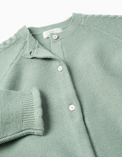 Knitted Cardigan with Cable Details for Girls, Light Green