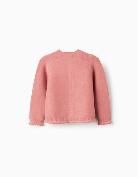 Round Neck Knitted Cardigan for Girls, Pink