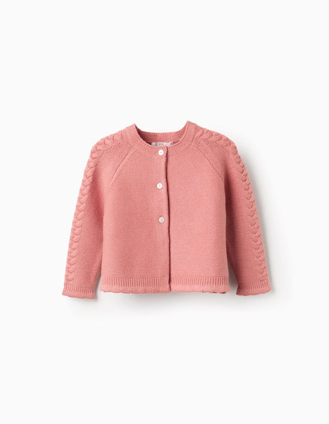 Knitted Cardigan with Cable Details for Baby Girls, Pink