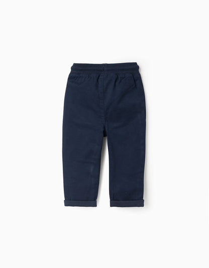 Trousers in Twill with Jersey Lining for Baby Boys, Dark Blue