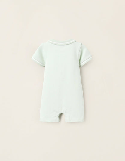 Piqué Polo Romper for Newborns, Aqua Green