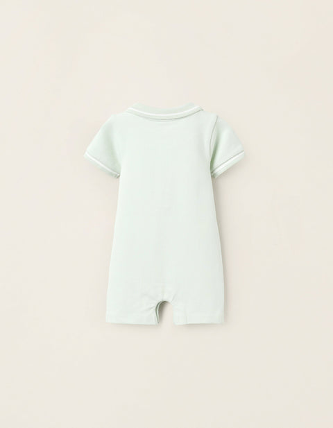 Piqué Polo Romper for Newborns, Aqua Green