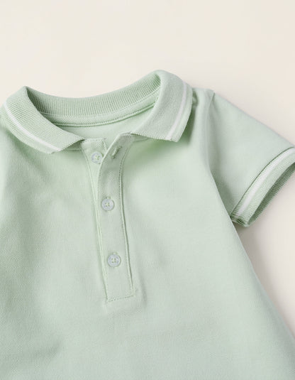 Piqué Polo Romper for Newborns, Aqua Green