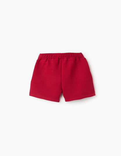 Textured Shorts for Girls, Red