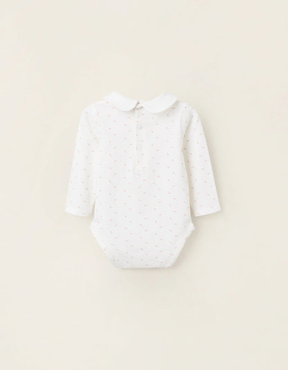 Bodysuit with Motif for Newborn Girls 'Bows', White/Pink