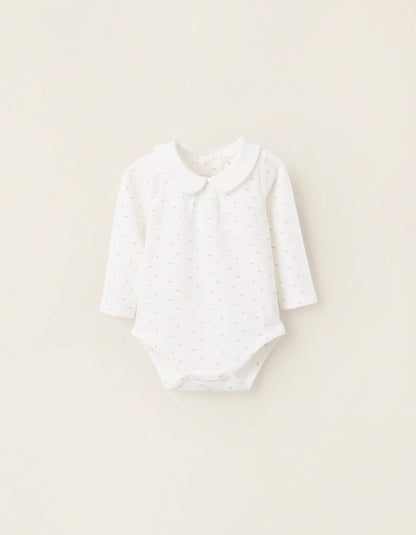 Bodysuit with Motif for Newborn Girls 'Bows', White/Pink
