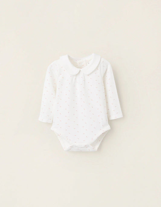 Bodysuit with Motif for Newborn Girls 'Bows', White/Pink